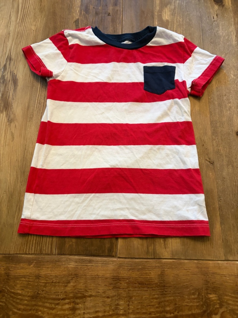 J.Crew Crewcuts Boys Striped Pocket Tee Size 4-5 Red White Navy Cotton